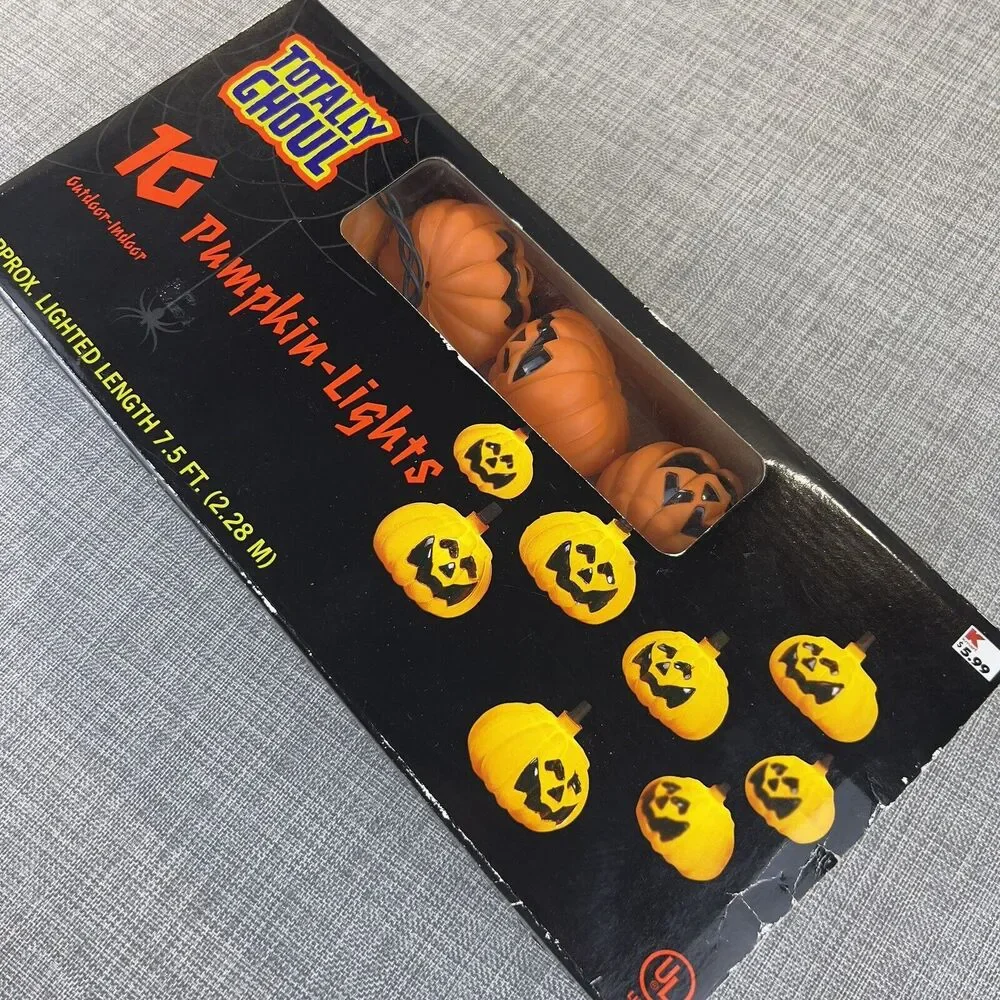10 Lite Halloween Set String Lights Blow‎ Mold Pumpkins In Box WORKS Vintage